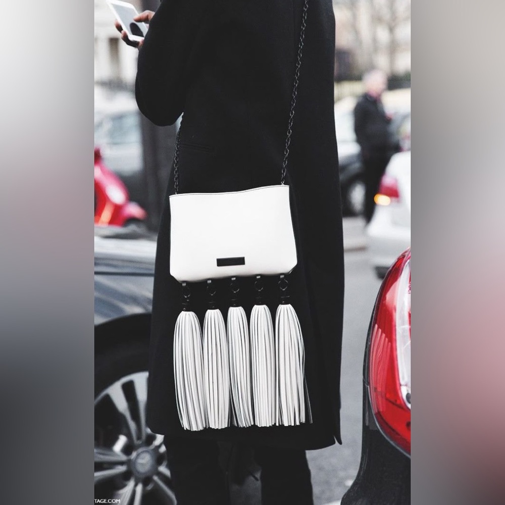 Zac Posen Claudette leather fringe crossbody bag cream black